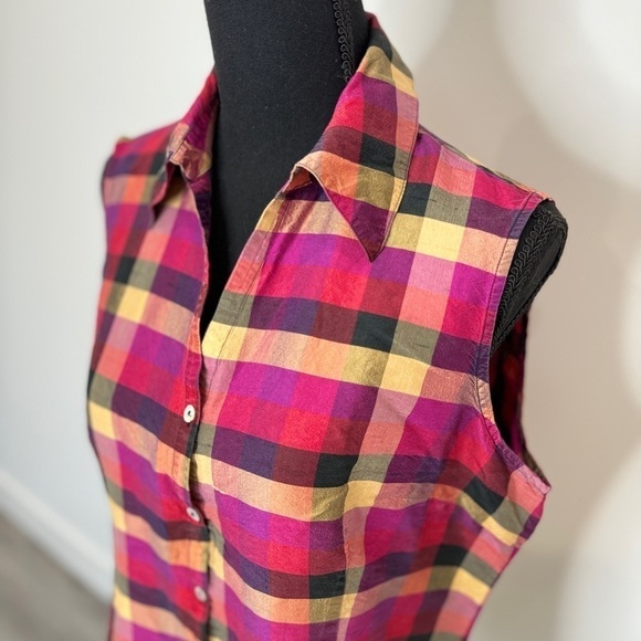 Robbie Bee 100% Silk Sleeveless Collared Button Up (Sz 14) - Picture 3 of 8